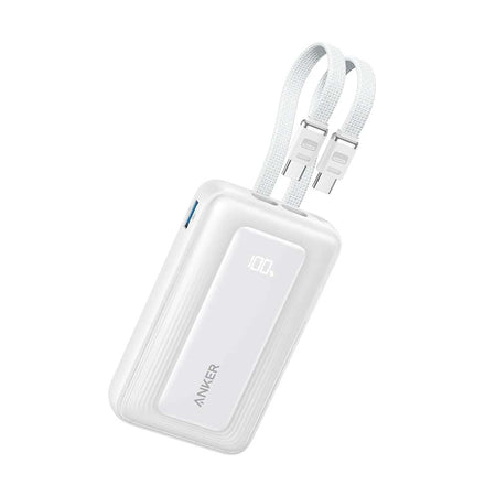 ANKER 10K MAH 35W ZOLO POWER BANK W/ BUILT-IN DUAL USB-C CABLES - WHITE