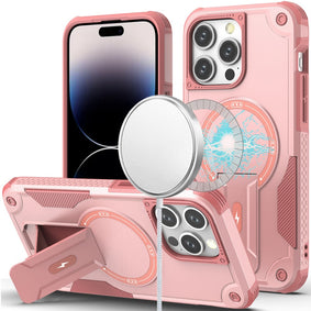 HR PREMIUM STURDY BRACKET KICKSTAND MAGNETIC HYBRID CASE FOR IPHONE 14 PRO MAX 6.7" - PINK