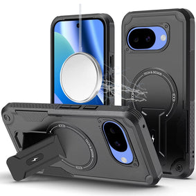 HR PREMIUM STURDY BRACKET KICKSTAND MAGNETIC HYBRID CASE FOR GOOGLE PIXEL 10A - BLACK