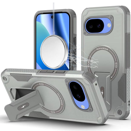 HR PREMIUM STURDY BRACKET KICKSTAND MAGNETIC HYBRID CASE FOR GOOGLE PIXEL 10A - GREY