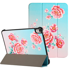 HR PREMIUM TRIFOLD MAGNETIC CLOSURE PU LEATHER CASE COVER FOR SAMSUNG A9 PLUS / A11 PLUS 11" - BLOOMING FLOWERS