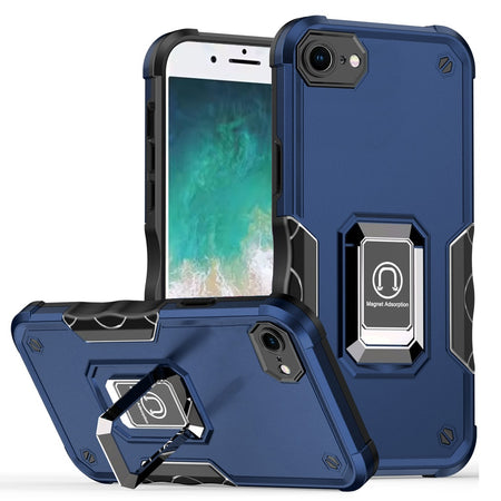Premium Optimum Magnetic Ring Stand Hybrid Case For iPhone 16E / SE4 - Blue