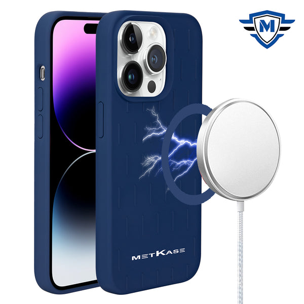 Metkase Boundless Liquid Silicone [Magnetic Circle] Thick Lined Design Hybrid Case For iPhone 15 - Dark Blue