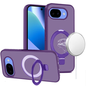 HR Premium Magnetic Matching Ring Stand Full Rotation Matte Hybrid Case For Google Pixel 10A - Purple