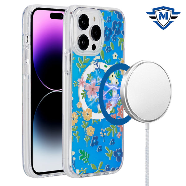 Metkase Imd Design Pattern [Magnetic Circle] Premium Hybrid Case For iPhone 15 - Blue Pattern