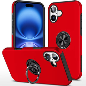 Premium Chief Oil Painted Magnetic Ring Stand Hybrid Case for iPhone 17 - Red