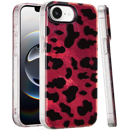 Premium Glitter Double Layer Design IMD TPU Case For iPhone 16E /SE4 (2025) - Red Leopard