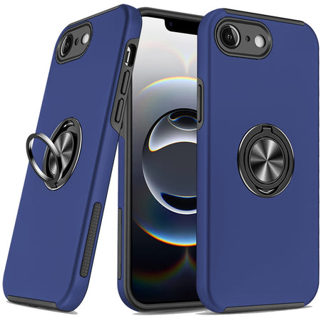 Premium Chief Oil Painted Magnetic Ring Stand Hybrid Case For iPhone 16E/SE4 (2025) - Dark Blue