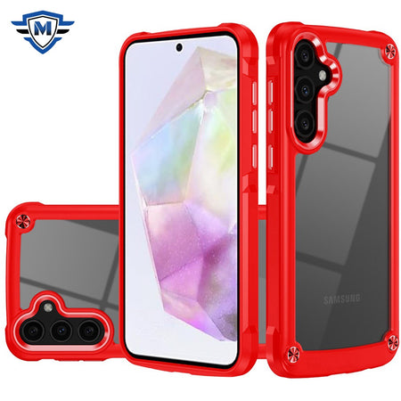 Metkase Ultimate Casex Transparent Hybrid Case With Metal Buttons And Camera Edges For Samsung Galaxy A36 - Red