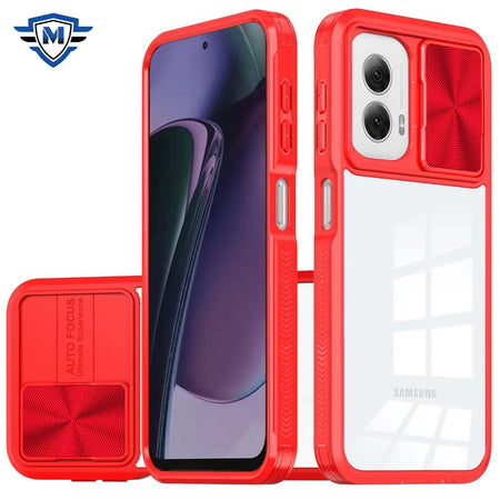 Metkase Fusion Transparent Clear Hybrid Case Cover In Premium Slide-Out Package For Motorola Moto G Stylus 5G 2024 - Red