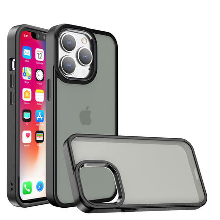 Premium Polished Oil Thick Acrylic Metal Button Hybrid Case For iPhone 13/14 - Black