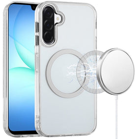 Premium Magnetic Circle Ring Transparent Premium Acrylic Case With Metal Buttons & Camera Raised Lip For Samsung A17 5G - Clear