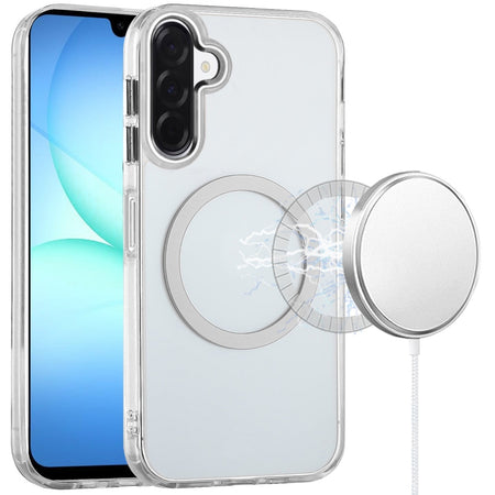 Premium Magnetic Circle Ring Transparent Premium Acrylic Case With Metal Buttons & Camera Raised Lip For Samsung A17 5G - Clear