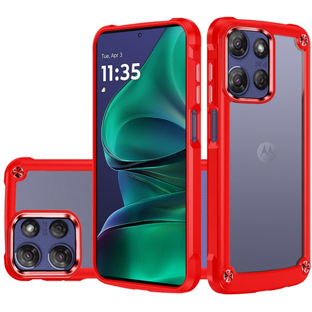 Premium Ultimate Casex Transparent Hybrid Case With Metal Buttons And Camera Edges For Moto G Stylus 5G 2025 - Red