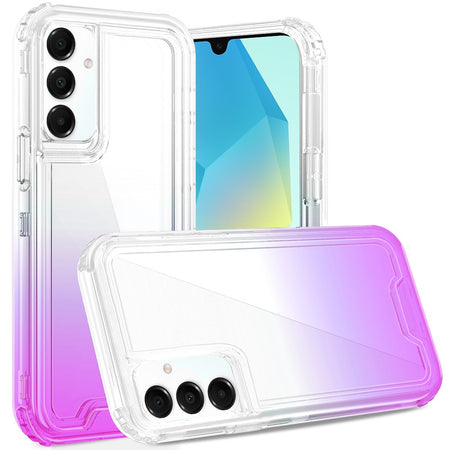 Premium 3-In-1 Two Tone Shockproof Transparent Hybrid Case For Samsung A16 5G - Clear + Purple