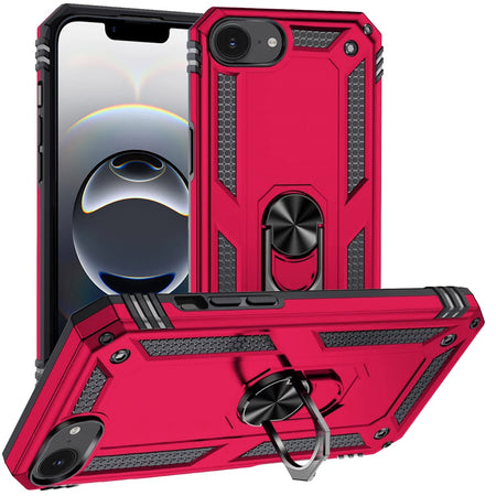 Premium Ring Magnetic Kickstand Hybrid Case For iPhone 16e / SE4 - Hot Pink