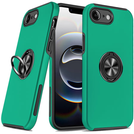 Premium Chief Oil Painted Magnetic Ring Stand Hybrid Case For iPhone 16E/SE4 (2025) - Dark Green