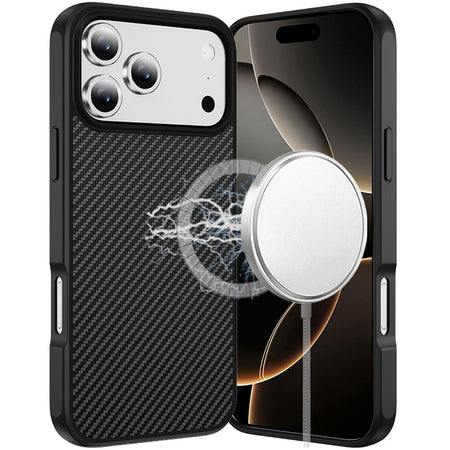 Premium Carbonfiber Design Magnetic Ring Hq Thick 2.0mm Hybrid Case For iPhone 17 Pro Max - Black