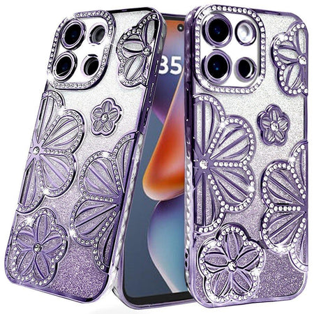 Premium Shimmer Glitter Floral Design Thick TPU Case For Moto G 5G 2025 - Purple