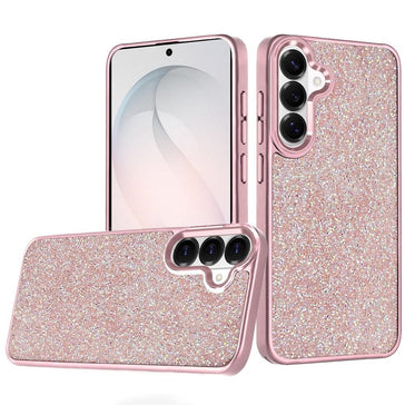 HR Premium Crystal Glass Diamond With Metallic Buttons And Edges Hybrid Case For Samsung Galaxy S26 Fe - Rose Gold