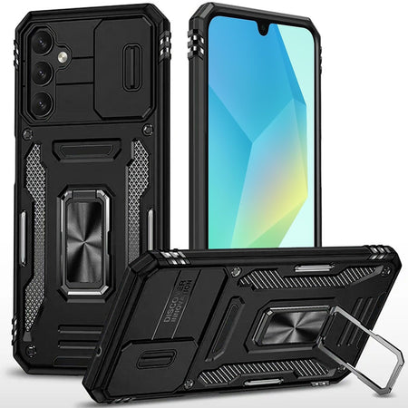 Premium Utter Tough Metal Ring Movable Camera Window Hybrid Case Cover For Samsung A16 5G - Black