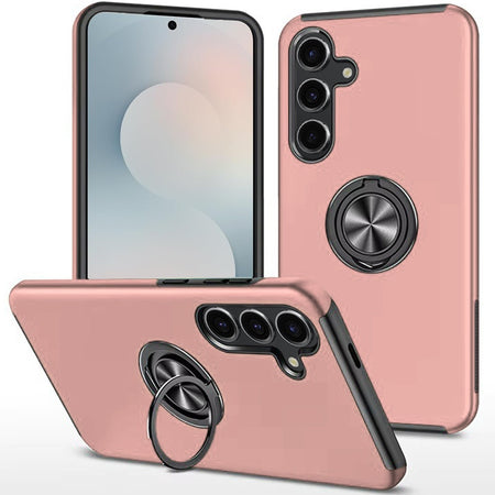 Premium Chief Oil Painted Magnetic Ring Stand Hybrid Case Cover For Samsung S25 - Pink