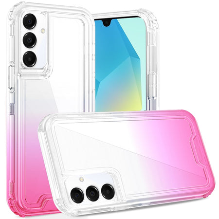 Premium 3-In-1 Two Tone Shockproof Transparent Hybrid Case For Samsung A16 5G - Clear + Pink