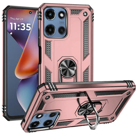 Premium Ring Magnetic Kickstand Hybrid Case For Motorola Moto G 5G 2025 - Rose Gold
