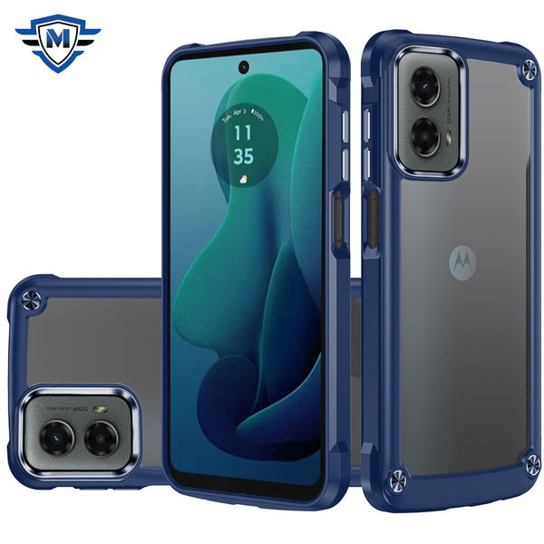 Metkase Ultimate Casex Transparent Hybrid Case With Metal Buttons And Camera Edges In Premium Slide-Out Package For Motorola Moto G 5G 2024 - Blue
