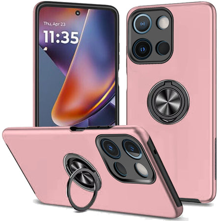 Premium Chief Oil Painted Magnetic Ring Stand Hybrid Case Cover For Motorola Moto G 5G 2025 - Rose Gold