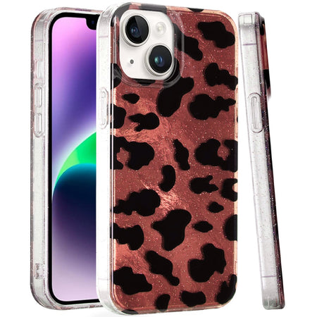 Premium Glitter Double Layer Design IMD TPU Case For iPhone 13/14 - Beauty Leopard