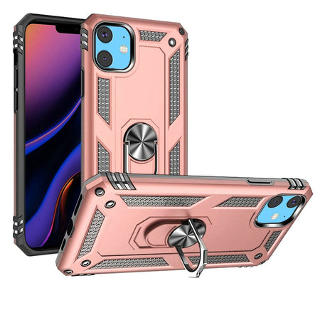 Premium Ring Magnetic Kickstand Hybrid Case For iPhone 15 - Rose Gold