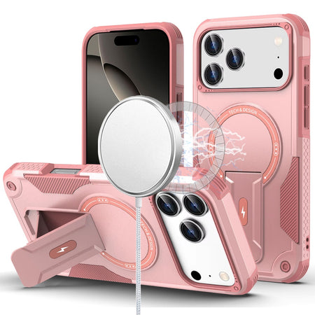 Premium Sturdy Bracket Kickstand Magnetic Hybrid Case For iPhone 17 Pro Max - Pink