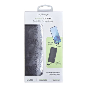 myCharge 10K Mah Power+Cables Power Bank W/ Built-In Usb-C & Lightning Cables - Black