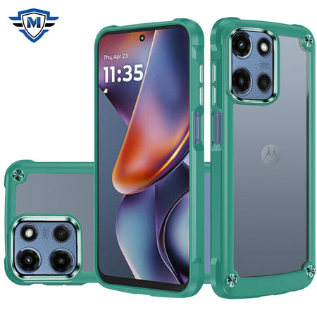 Metkase Ultimate Casex Transparent Hybrid Case With Metal Buttons And Camera Edges For Motorola Moto G 5G 2025 - Midnight Green