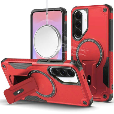HR Premium Sturdy Bracket Kickstand Magnetic Hybrid Case For Samsung Galaxy A37 / A36 - Red