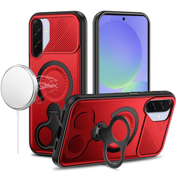 Premium Car Mount With 2-Ring Stand Hybrid Case For Samsung A17 5G - Red