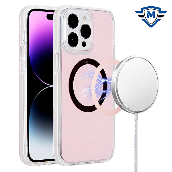 Metkase Imd Design Pattern [Magnetic Circle] Premium Hybrid Case For iPhone 15 - Light Pink Glitter