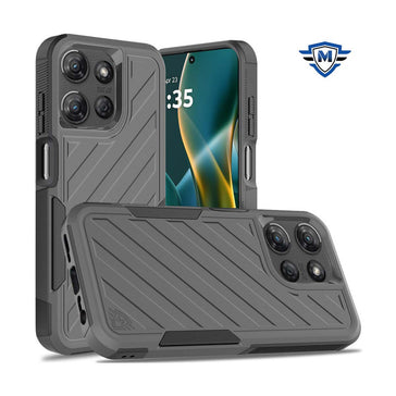 Metkase Noble Lined Shockproof Dual Layer Hybrid Case For Moto G Stylus 5G 2025 - Grey/Black