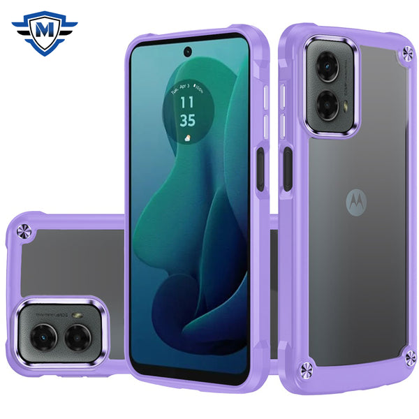 Metkase Ultimate Casex Transparent Hybrid Case With Metal Buttons And Camera Edges In Premium Slide-Out Package For Motorola Moto G 5G 2024 - Light Purple
