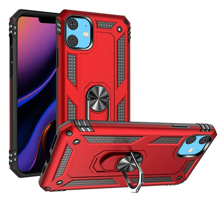 Premium Ring Magnetic Kickstand Hybrid Case For iPhone 15 - Red