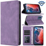 Metkase Wallet PU Vegan Leather ID Card Money Holder With Magnetic Closure In Slide-Out Package For Samsung A35 5G - Dark Purple