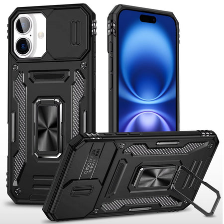Premium Utter Tough Metal Ring Movable Camera Window Hybrid Case for iPhone 17 - Black