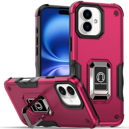 Premium Optimum Magnetic Ring Stand Hybrid Case Cover For iPhone 17 - Hot Pink