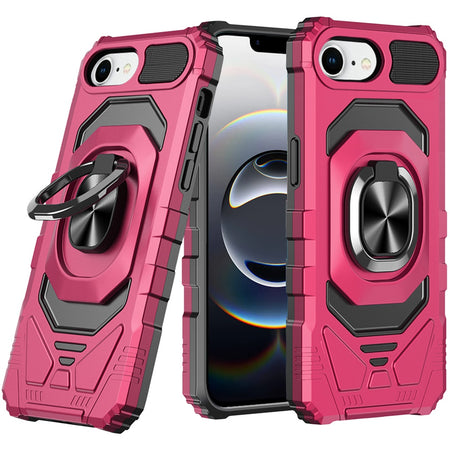 Premium Robotic Hybrid W/ Magnetic Ring Stand Case For iPhone 16e / SE4 (2025)- Hot Pink