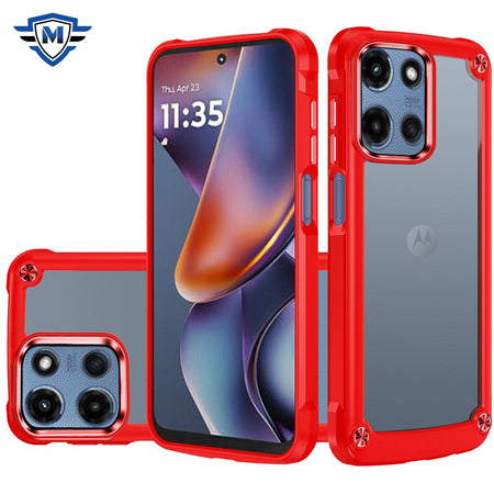 Metkase Ultimate Casex Transparent Hybrid Case With Metal Buttons And Camera Edges For Motorola Moto G 5G 2025 - Red