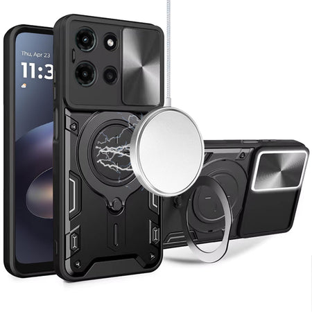 HR Premium Cd Texture Design Magnetic Car Mount Friendly Hq Hybrid Case For Moto G 5G 2025/2026 / G Play 2026 - Black