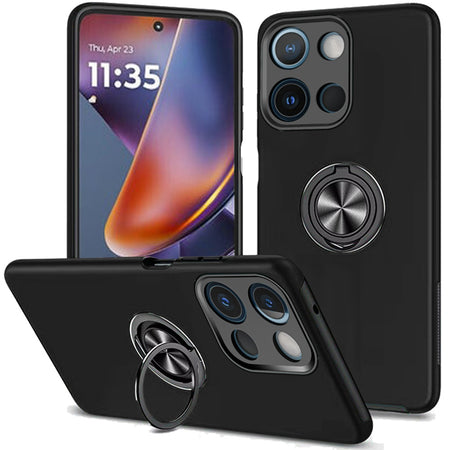 Premium Chief Oil Painted Magnetic Ring Stand Hybrid Case Cover For Motorola Moto G 5G 2025 - Black