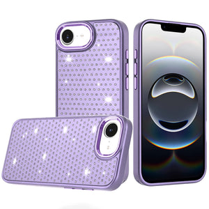 Premium Beautiful Diamond Metallic Design Metal Chrome Edged Hybrid Case For iPhone 16E (E Edition) / SE4 (2025) - Purple