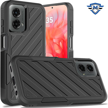 Metkase Noble Lined Shockproof Dual Layer Hybrid Case In Slide-Out Package For Motorola Moto G Stylus 5G 2024 - Black/Black